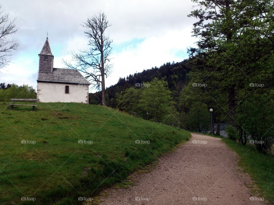 Chapel down the mountains. chapel in Vosges, France