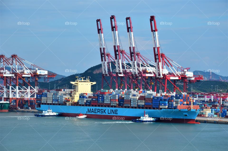 Container vessel in the port
