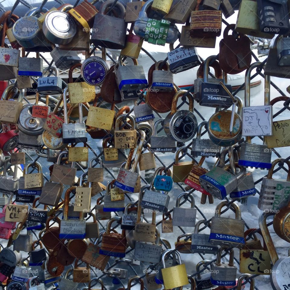 Love Locks. Padlocks on a Fence