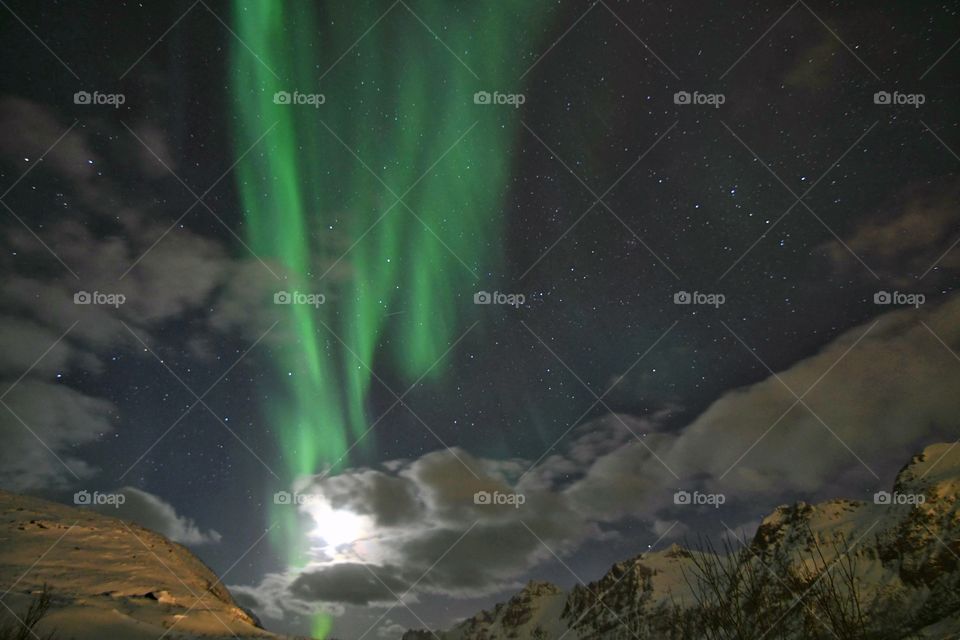 Moon and Northern lights