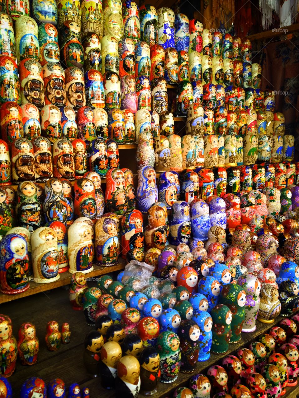 Counter with multi-colored Russian nesting dolls