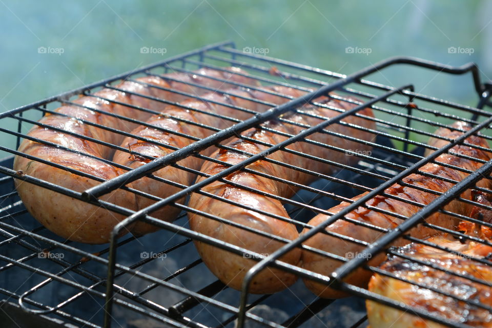 Close-up of a grilled sausage