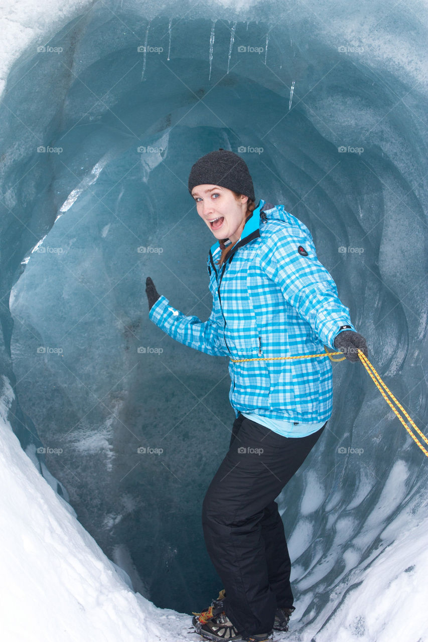 In an ice cave 