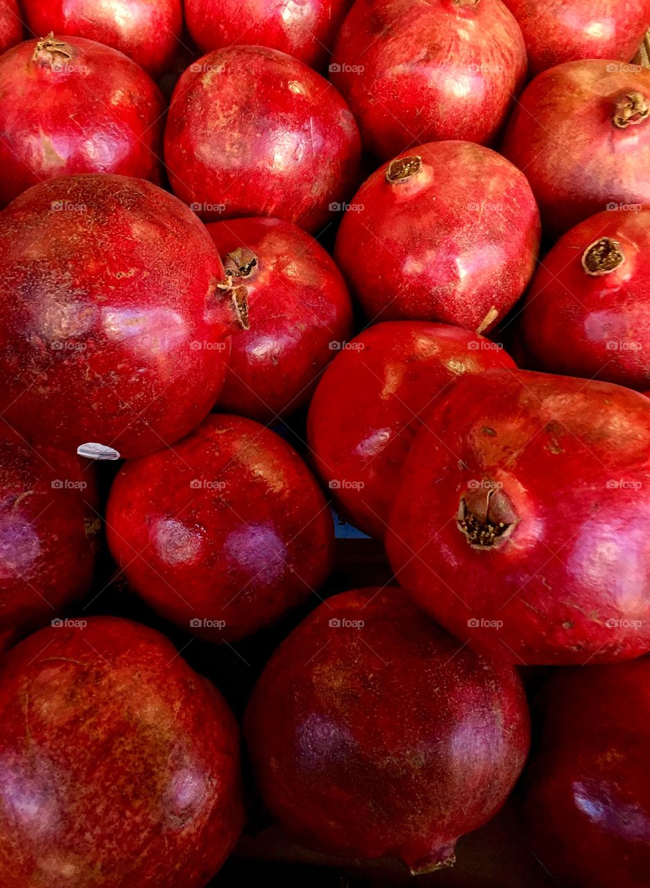 Overhead view of pomegranates