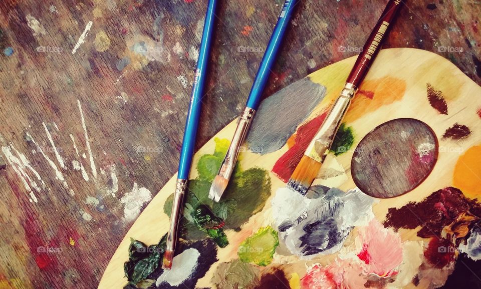 Brushes on painter's palette