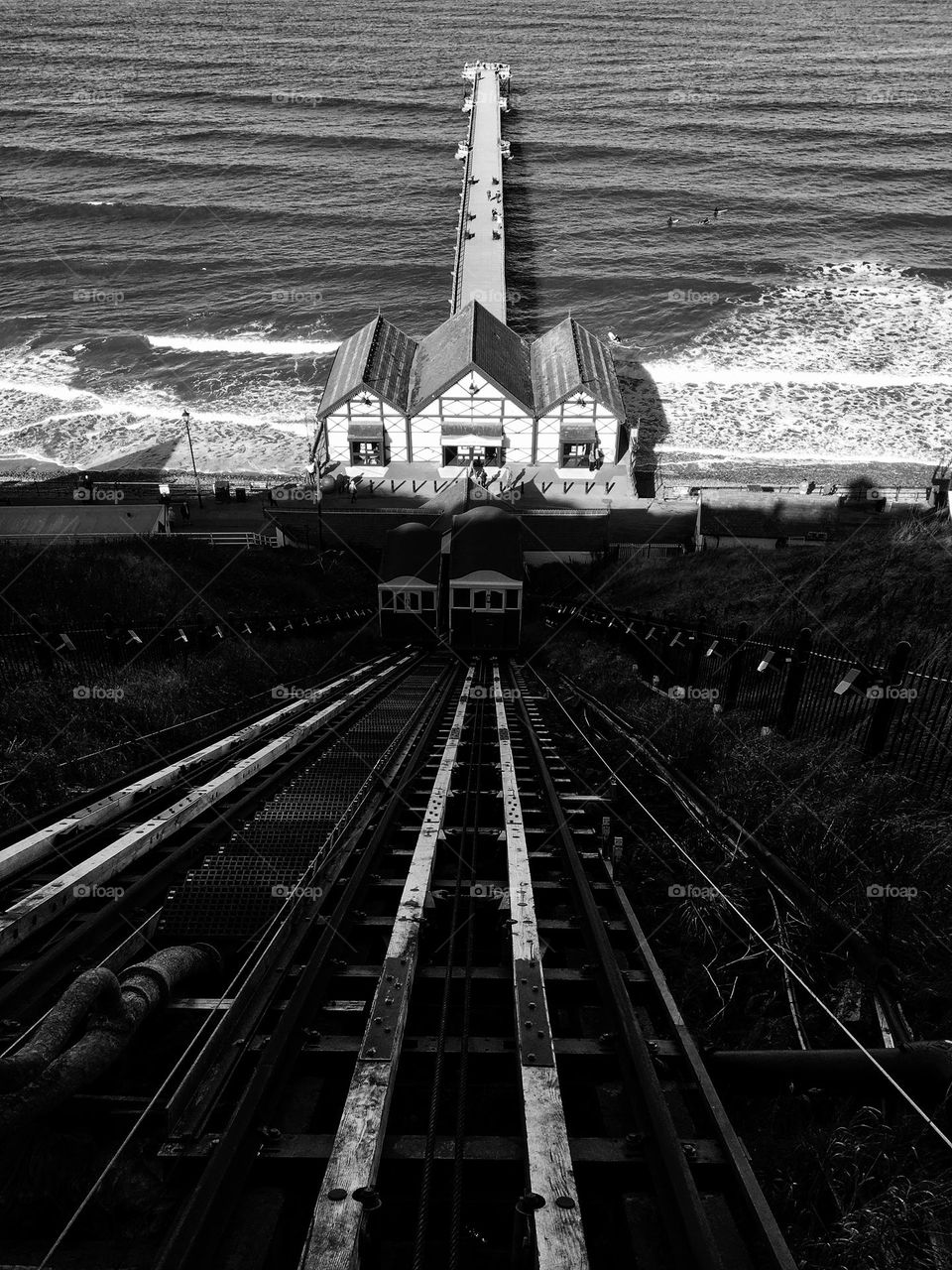 Saltburn Cliff Lift in Black and White 