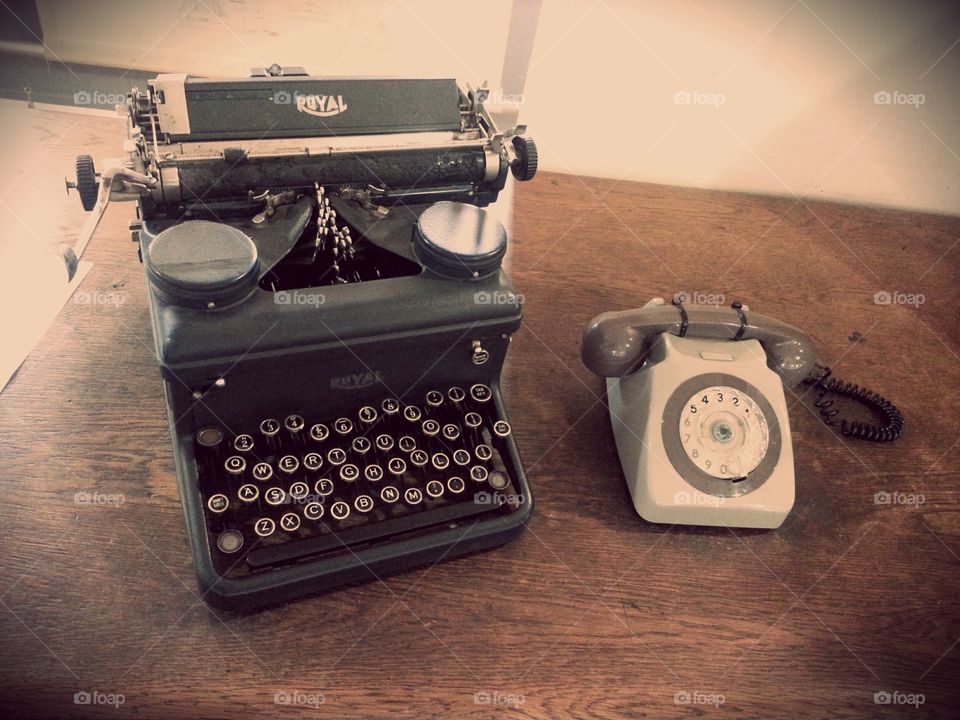 Antique Typewriter & Telephone