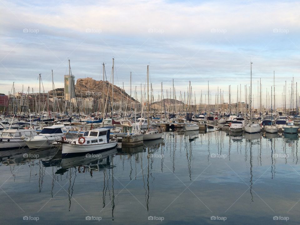 Sailboats in the harbor. Sailboats in the port of Alicante, Spain