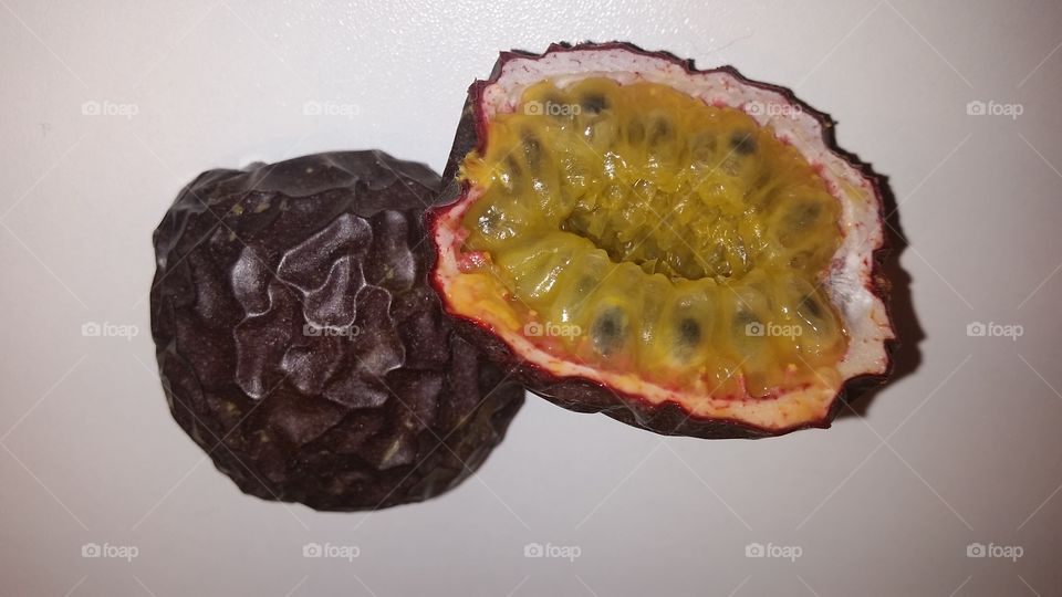 Inside a passion fruit!