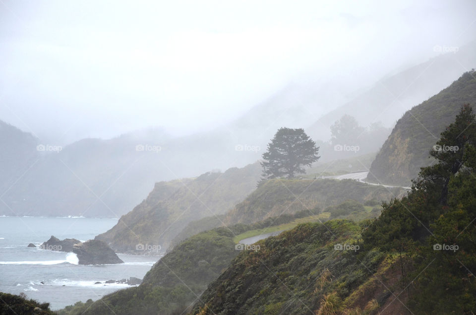 A misty day on the highway one, California, USA
