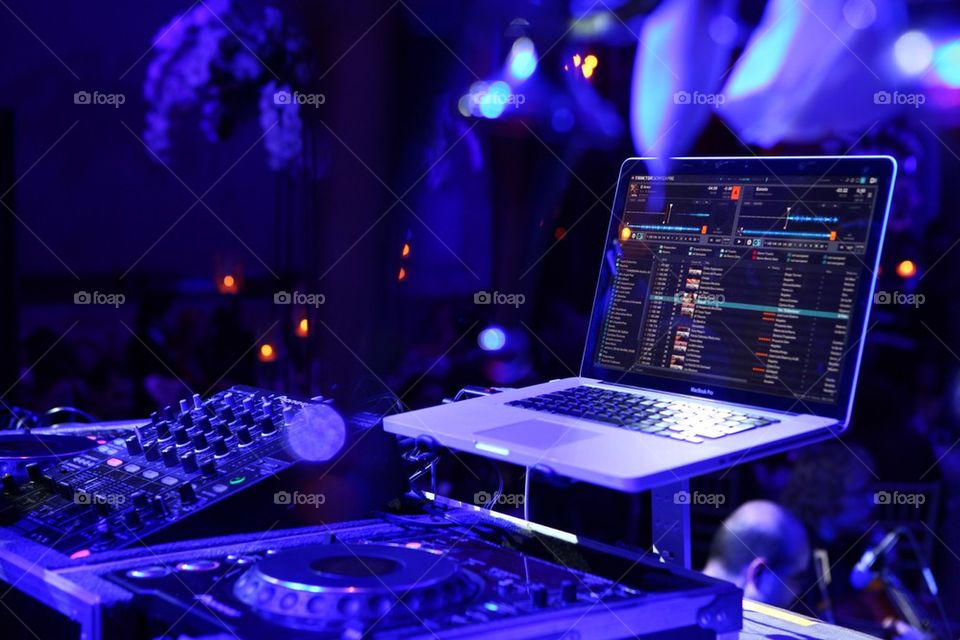 Dj booth at a night club party