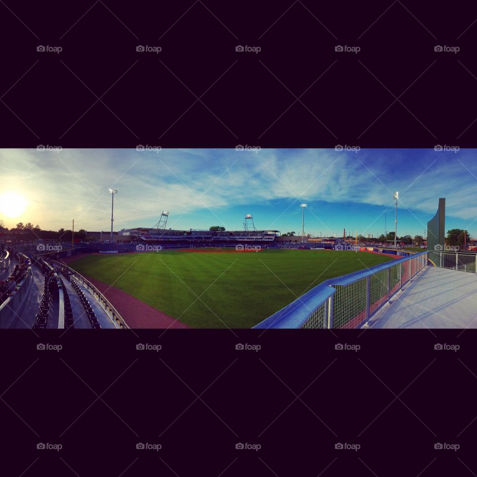 First Tennessee Park. sunset over a baseball stadium