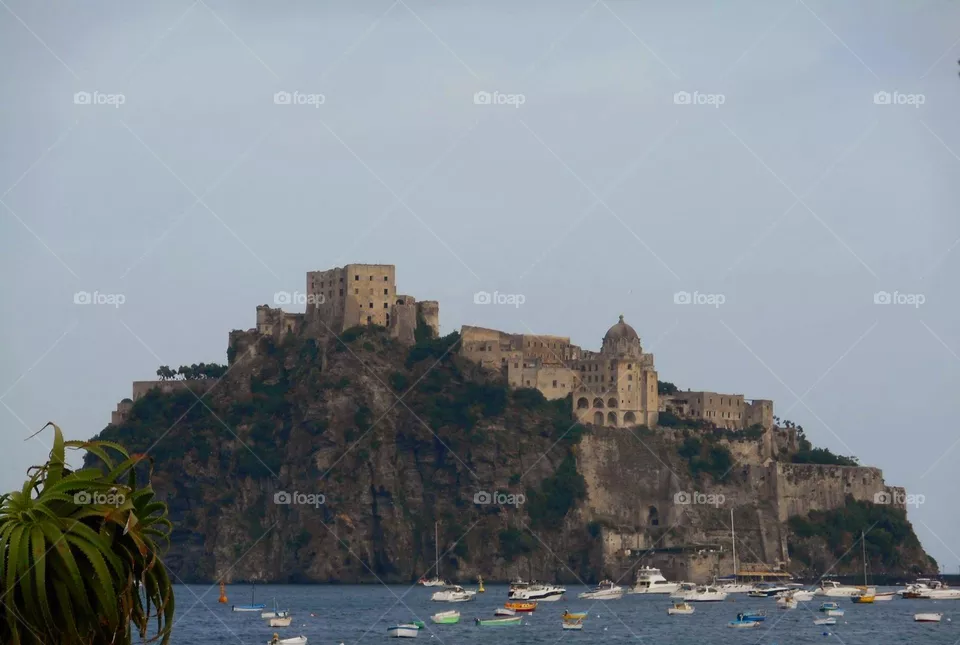 Aragonese Castle next to the island of Ischia in the Gulf of Naples (Italy)