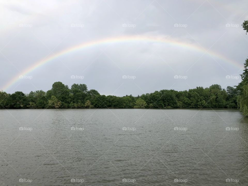 Rainbows Over Holiday Lake, rainbow, rainbows, double, double rainbow, lake, Holiday Lake, lake, willow, tree, trees, water, clouds, storm, sky, weather 