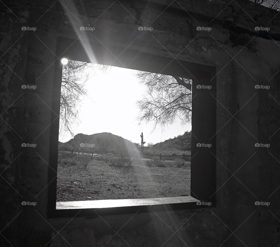 Desert view through window