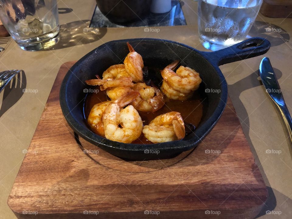 TRS Coral hotel resort in Cancun, Mexico. Garlic shrimps. 