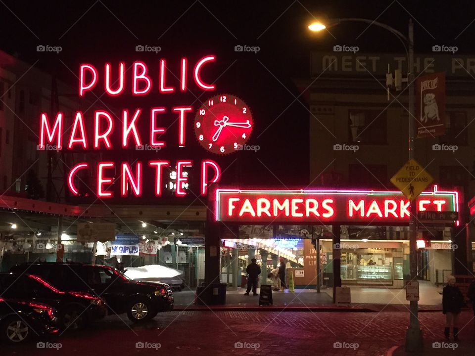 Public market neon at night