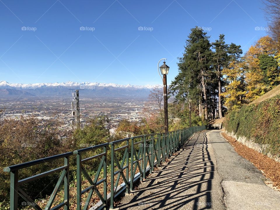 Cute walkway with the Alps in the background 