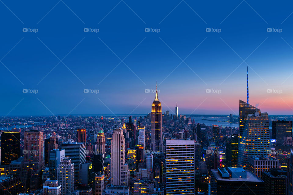Aerial view of Manhattan in New York, USA at night