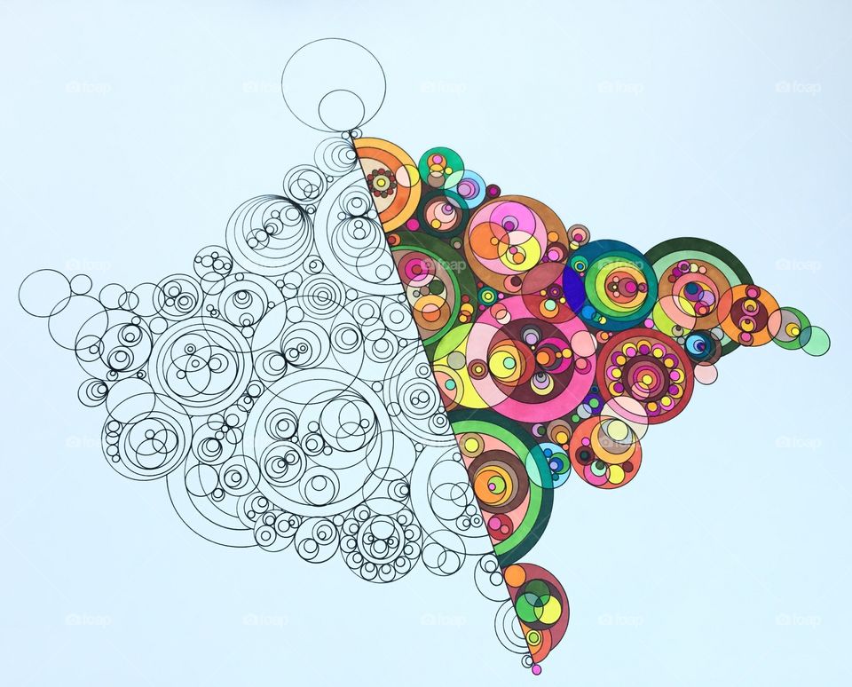 Coloring with markers. Half done piece of art