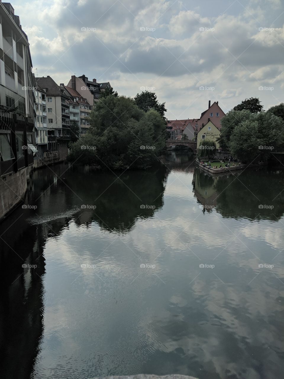German river through cityscape