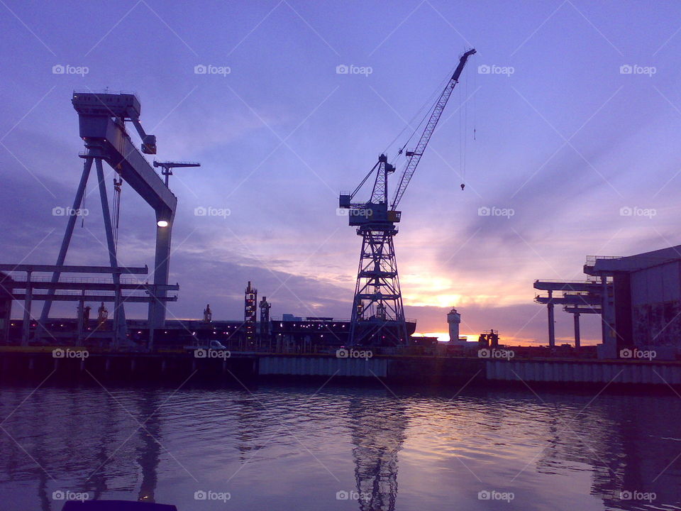 marina, sunset, cerulean sky, boats
