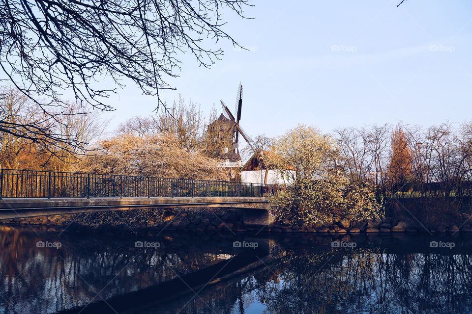 A windmill and bridge