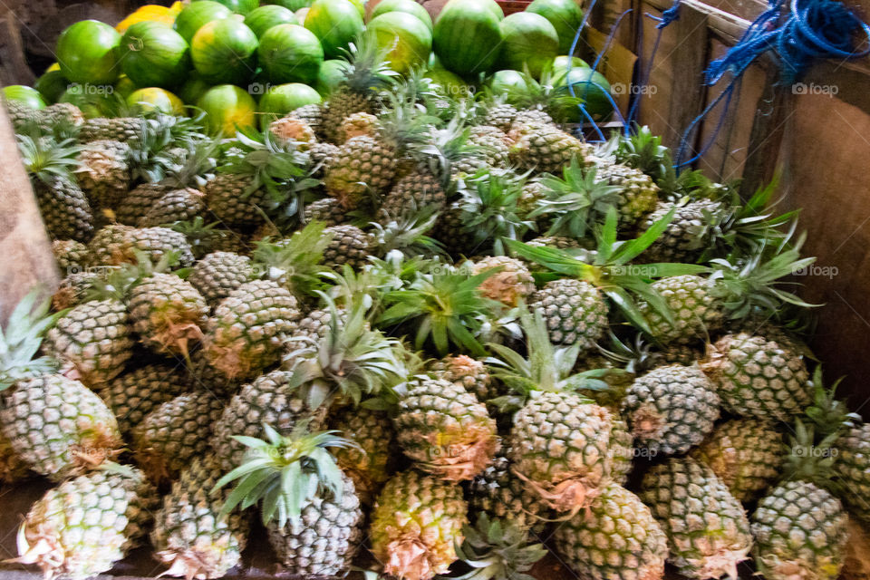 Pineapples at the market in Ubud Bali Indonesia