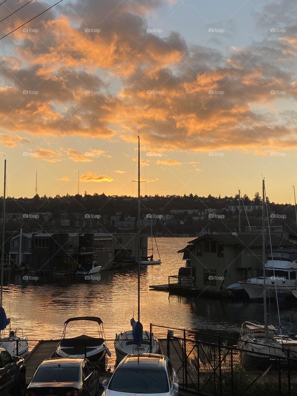 Sunset clouds over the water