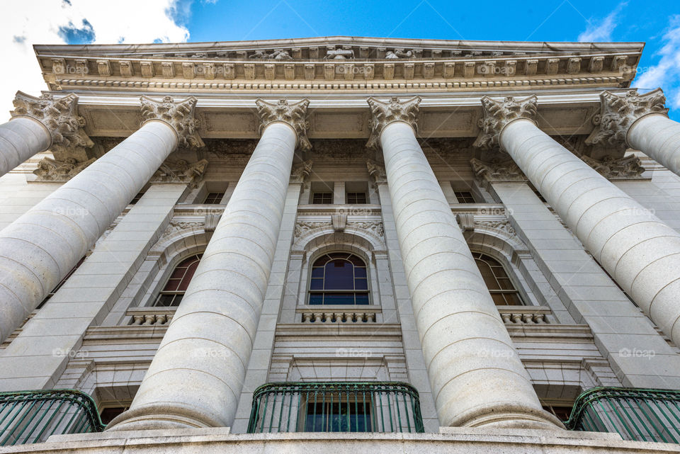 Capitol building in Madison, Wisconsin. High view of columns at Capitol building in Wisconsin