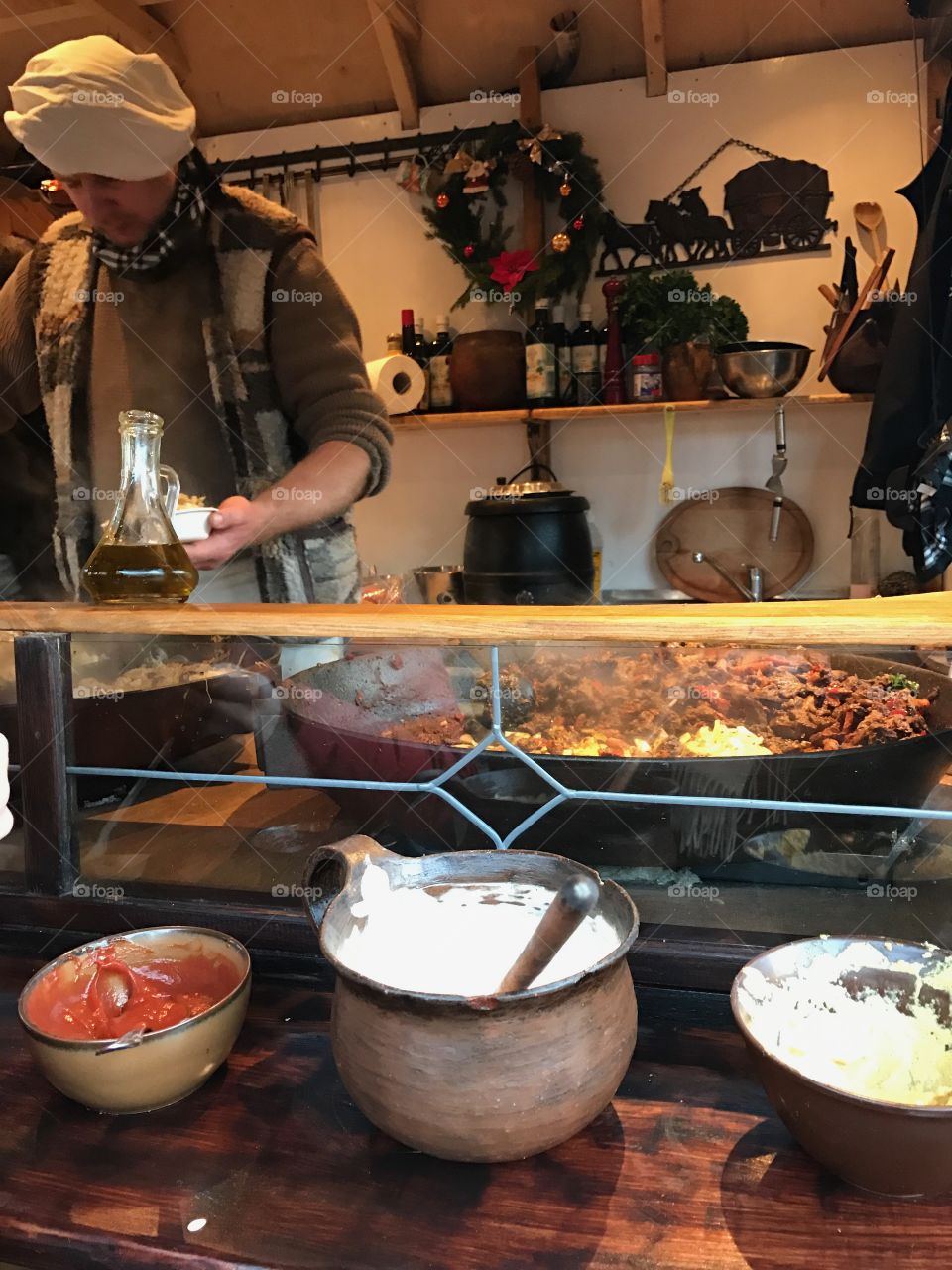 Steet Food seller. Christmas Market, Copenhagen, Denmark 