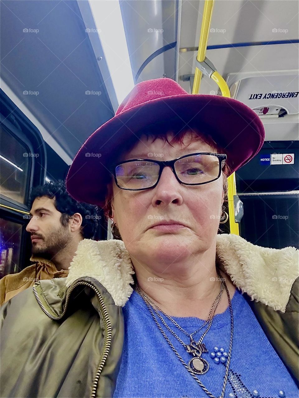 This is me, „Petra Schiller“ a.k.a. „Maxine Firefox“ a.k.a. „Maximiliane Feuerfuchs“ riding the „B43“ bus to „Greenpoint“, Bklyn and from there over the „Pulaski Bridge“ to „Newtown Creek“ and LIC, Queens home to our boat. 2023. Hypnotic Productions