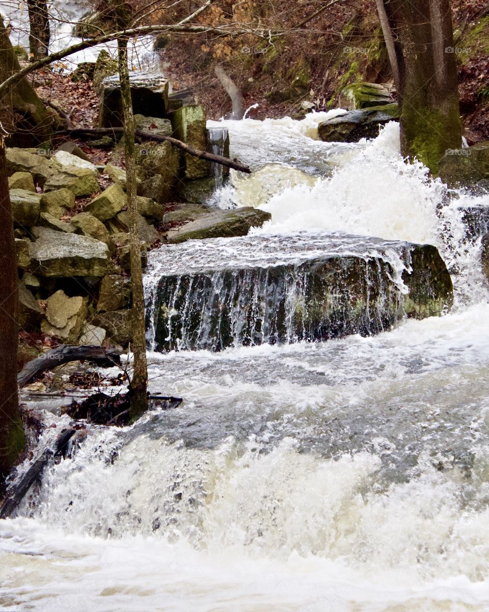 The “falls” at Black Bass Lake in Eureka Springs, Arkansas are beautiful and mesmerizing on a cool February morning.