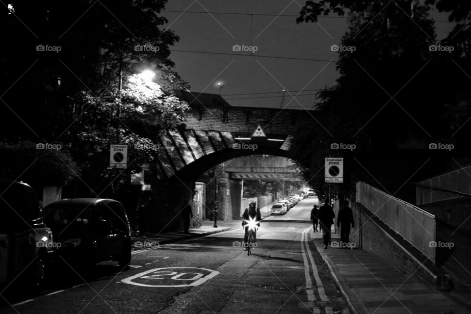 Biking in London at night