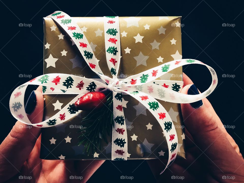 Person holding christmas gift