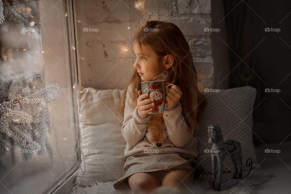 Cute little Girl  at Christmas Eve 