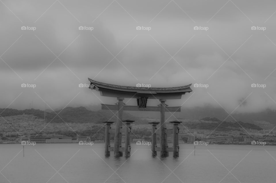 Itsukushima Shrine At Miyajima Japan In Black And White