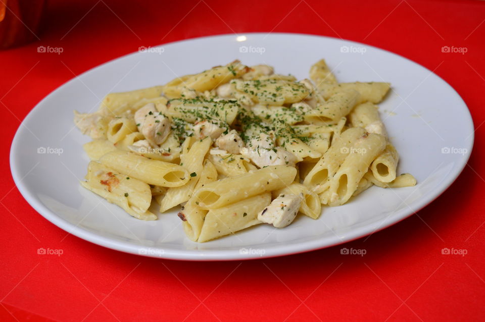 Pasta in plate on table