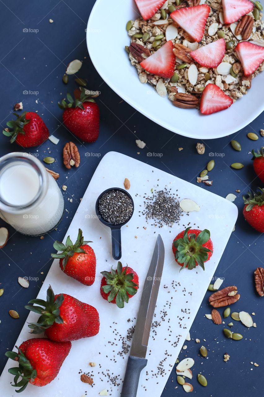 High angle view of breakfast food