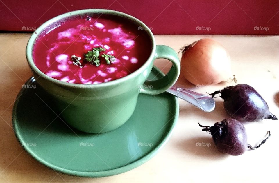 Beetroot soup, hot and warming