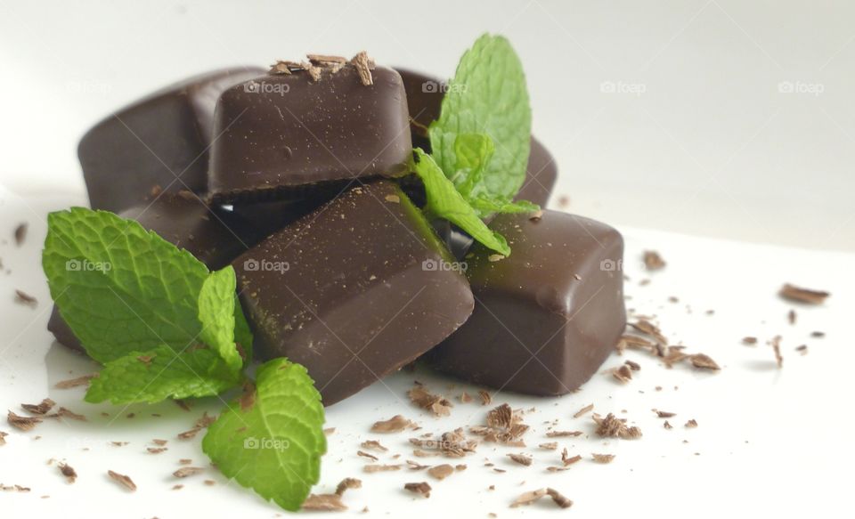 Mint chocolate with fresh mint