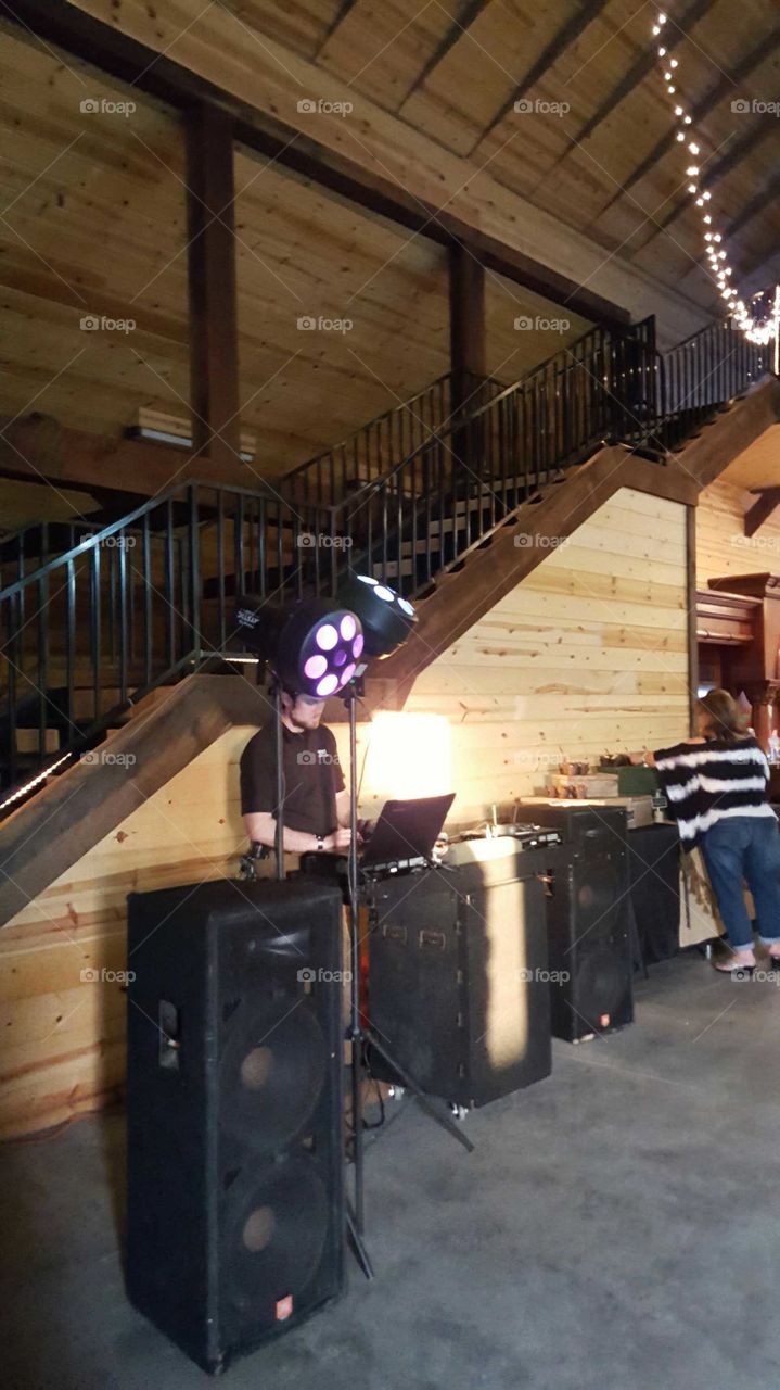 dj inside the barn