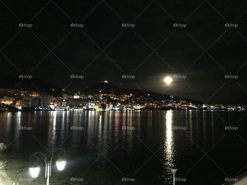 Full Moon...Beautiful Saranda,Albania...Light in the moon night✨