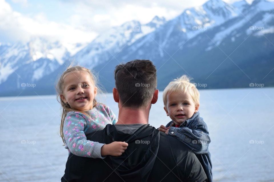 overlooking the lake with beautiful kids