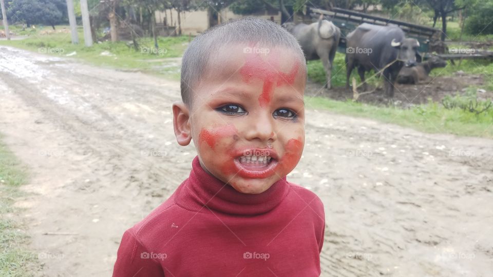 A cute baby fun with colour