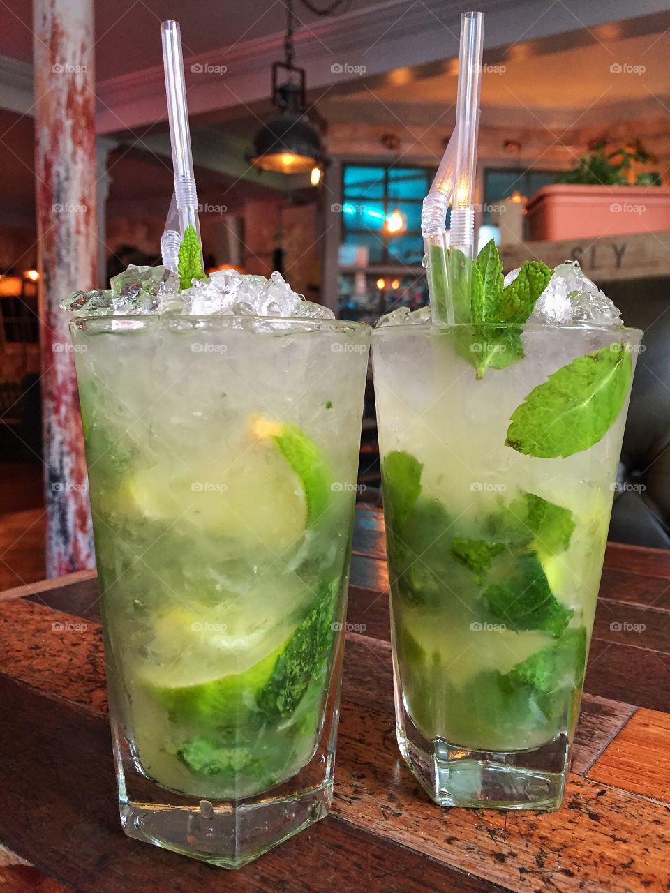 Close-up of mojito drinks