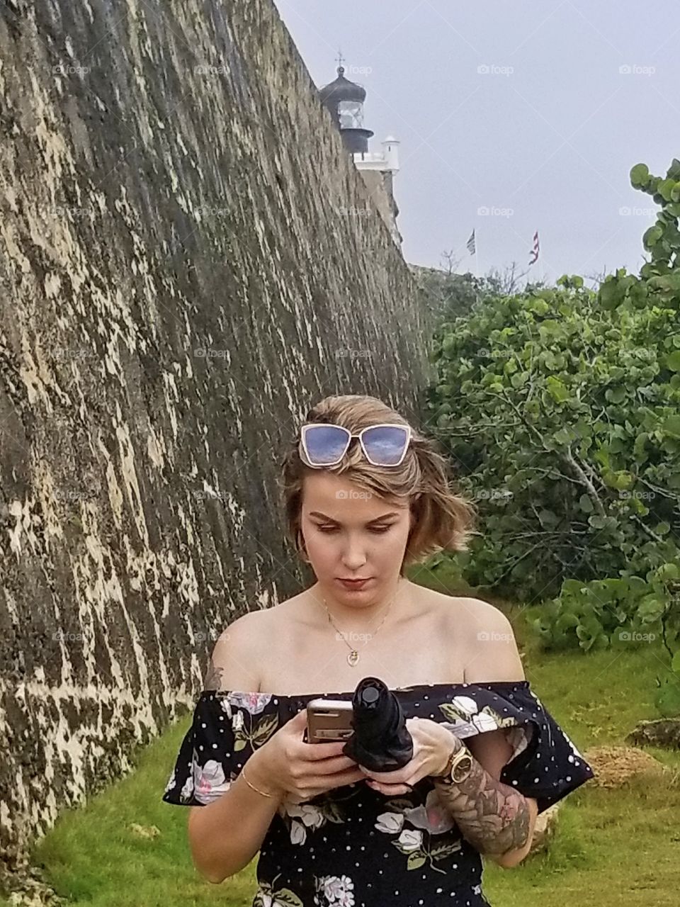 Beautiful young female touring the sites of Old San Juan Puerto Rico