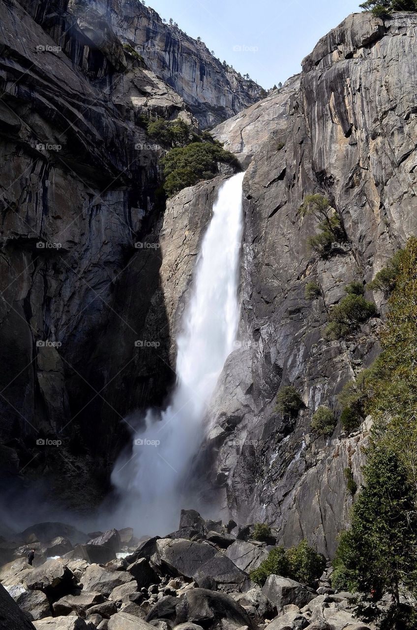 Low angle view of waterfall