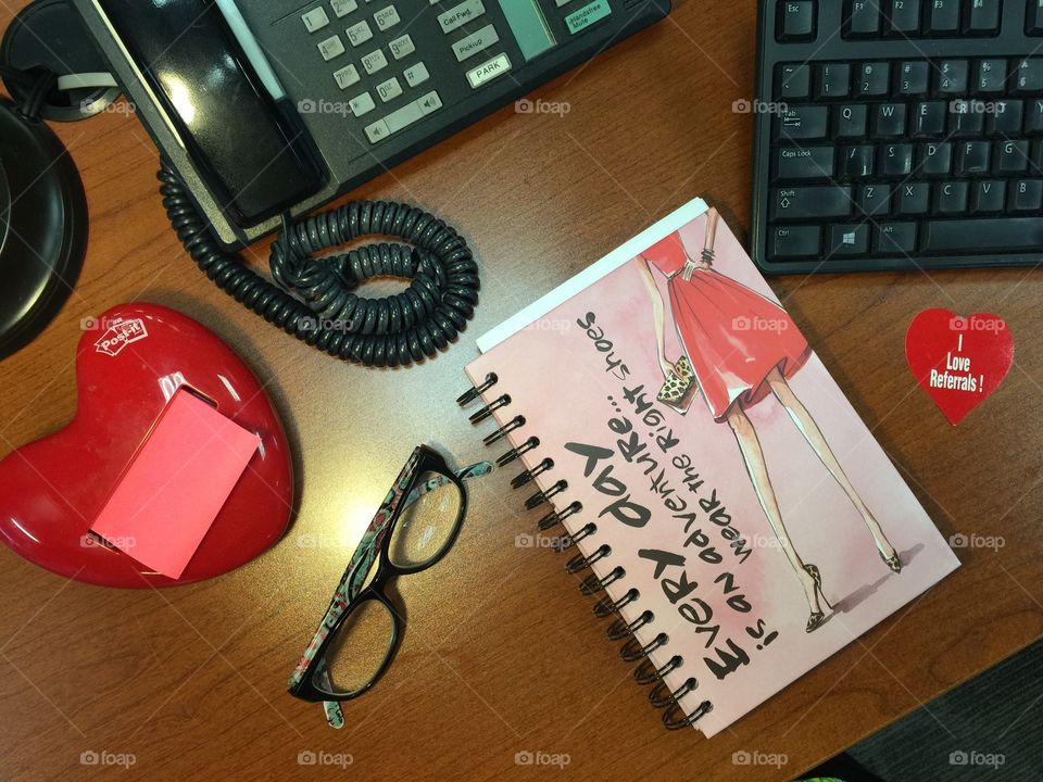 My desk at work. Looking from overhead 