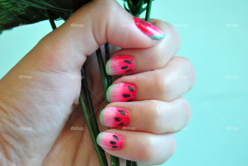 watermelon nail art, fruit nail polish